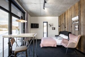 widok z apartamentu zimą